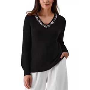 Ella Rafaella Women’s Black Sweater w Crystal Embellishment, Size LP